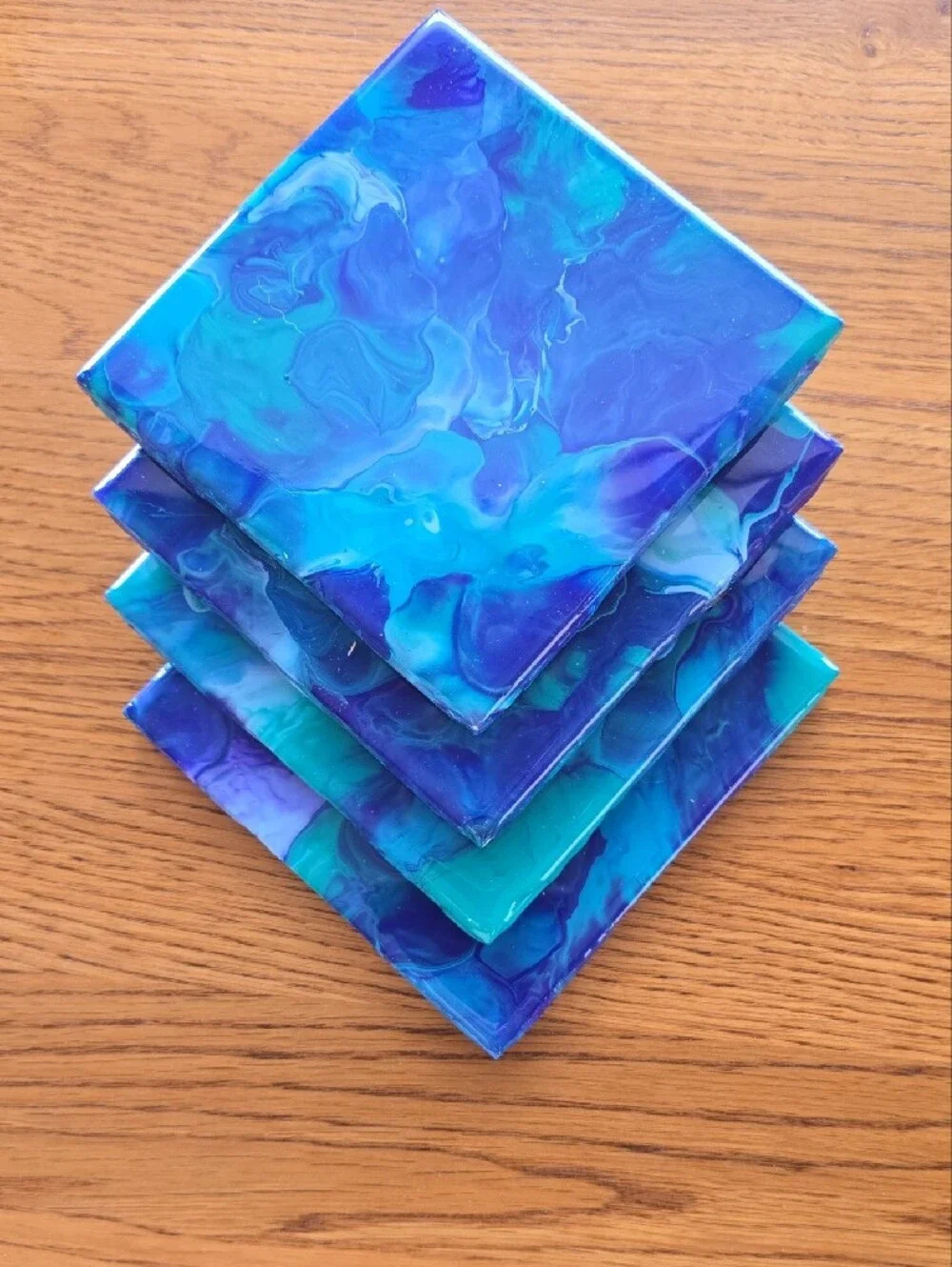 Hand Crafted Blue Teal Purple Abstract Coasters (Set of 4)